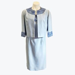 Vintage 50s - 60s 2 piece Blue Sequin Embellished Dress & Jacket Set